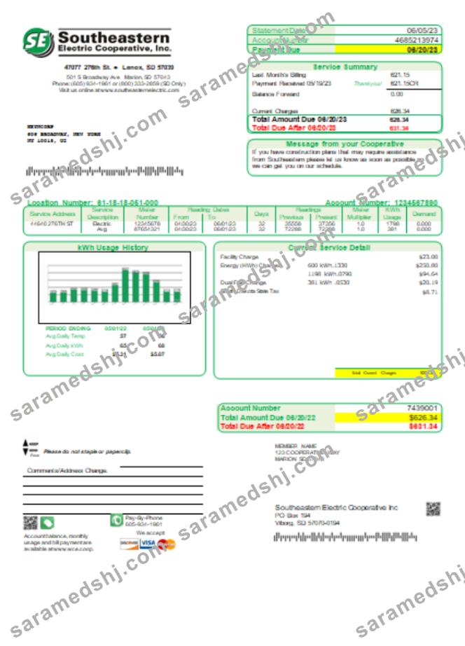 Southeastern Electric Cooperative, Inc. utility business bill, SCR